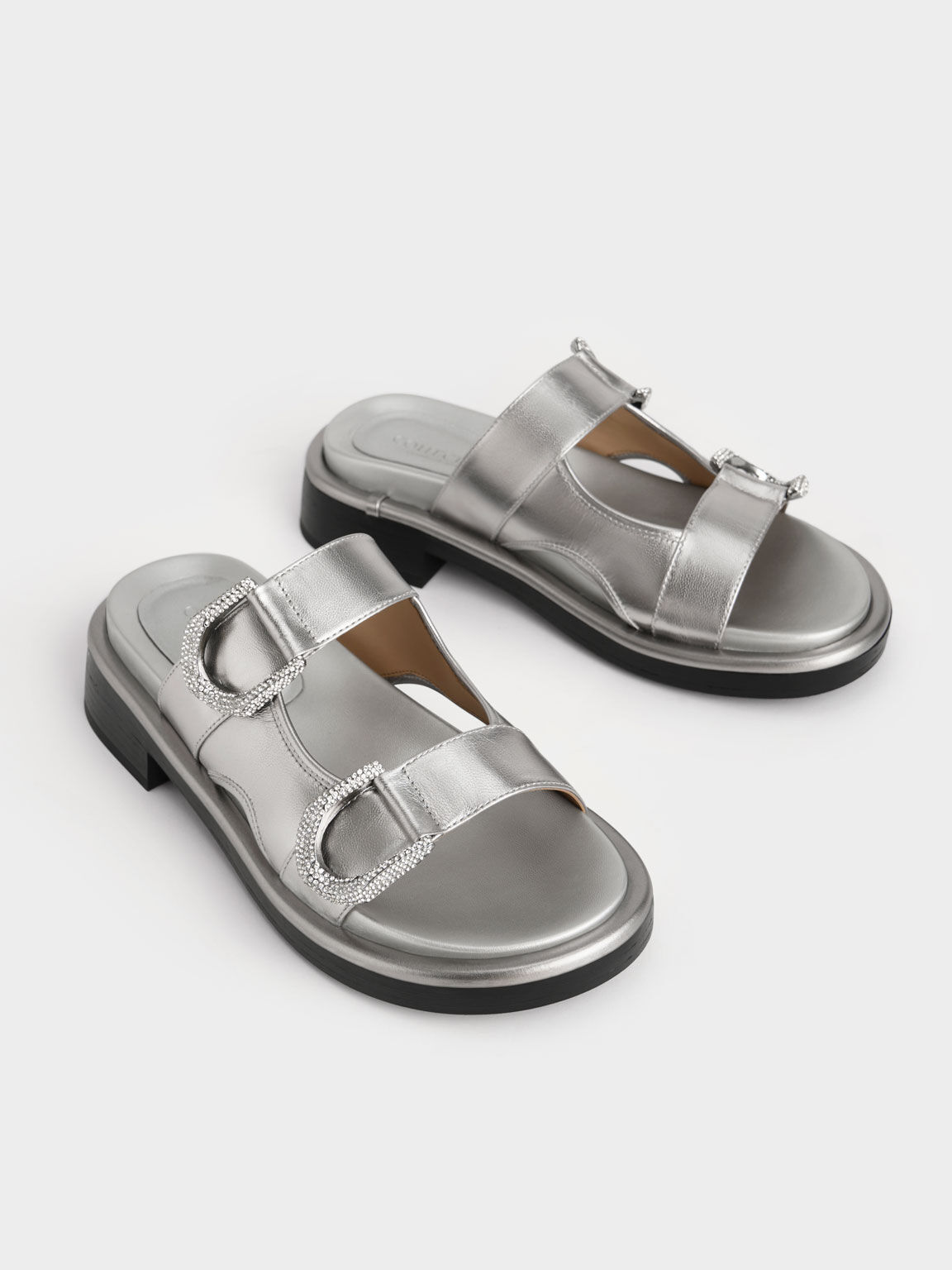 Gabine Leather Slides, Pewter, hi-res