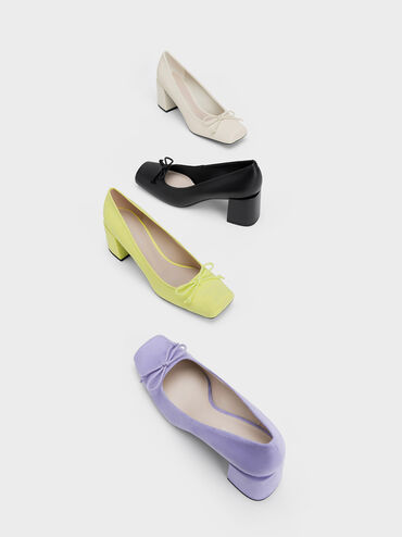 Bow Square-Toe Textured Pumps, Lime, hi-res