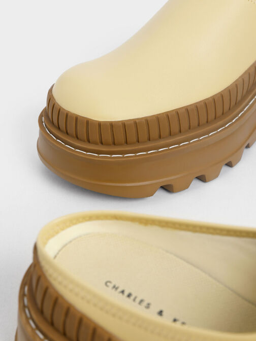 Two-Tone Chunky Round Toe Mules, Yellow, hi-res