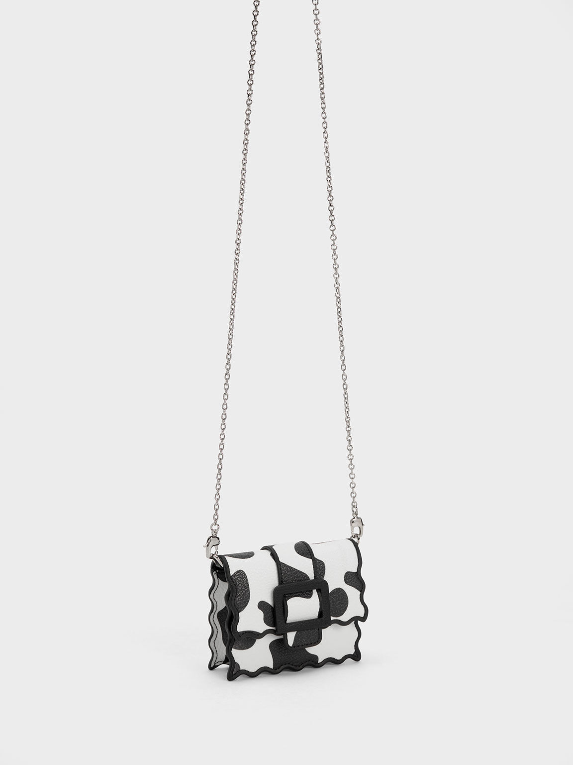 Chalk Waverly Cow Print Scallop Trim Mini Bag CHARLES KEITH SA