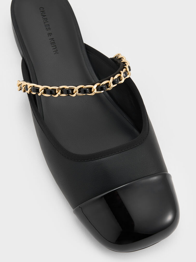 Patent Chain-Strap Mules, Black, hi-res