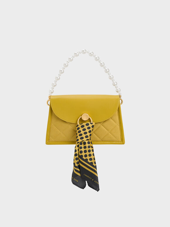 Roza Scarf Quilted Trapeze Bag, Mustard, hi-res