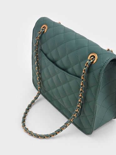 Quilted Push-Lock Clutch Bag, Teal, hi-res