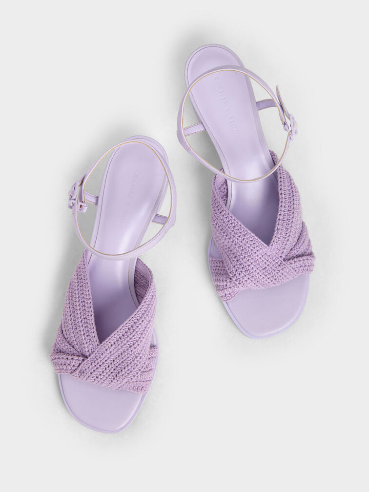 Knitted Block Heel Sandals, Lilac, hi-res