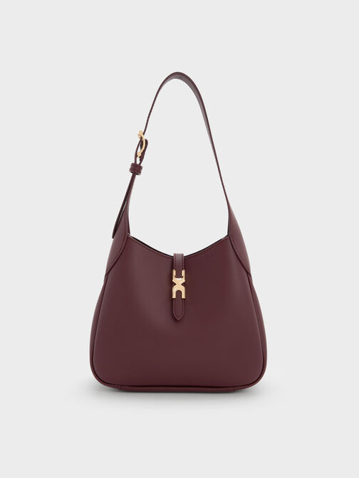 Mini Adalyn Metallic-Buckle Belted Hobo Bag, Wineberry Red, hi-res