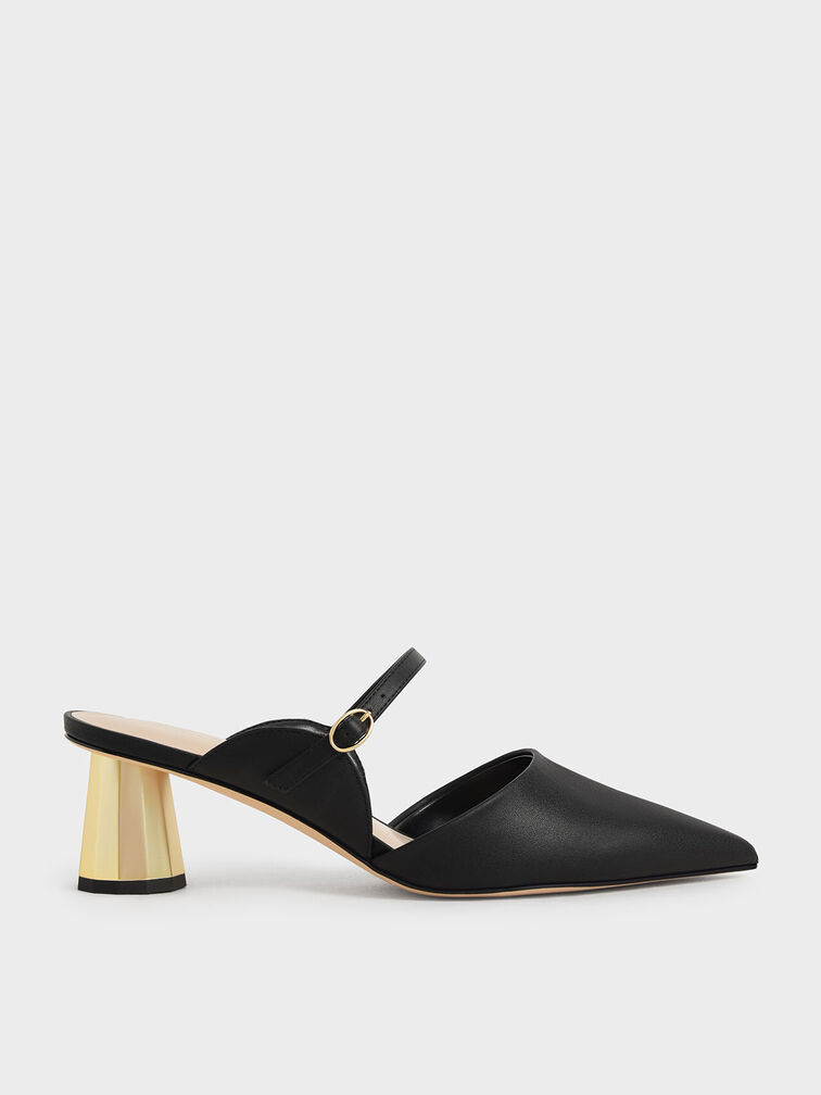 Front Strap Cone-Heel Mules, Black, hi-res