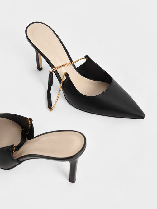 Chain-Link Slingback Stiletto Pumps, Black, hi-res