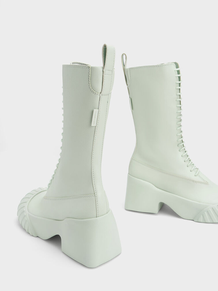Adrian Chunky Sole Lace-Up Boots, Light Green, hi-res