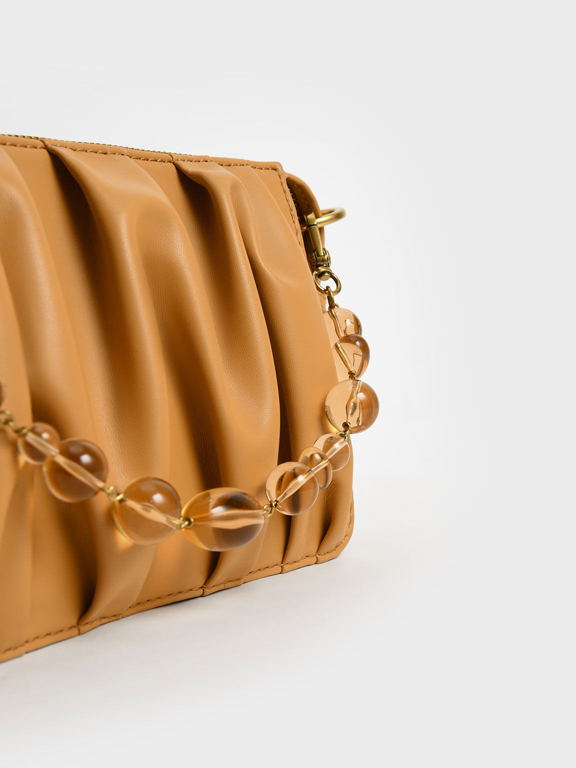 Orange Ruched Bead-Handle Shoulder Bag - CHARLES & KEITH SA Orange Ruched Bead-Handle Shoulder Bag - CHARLES & KEITH SA