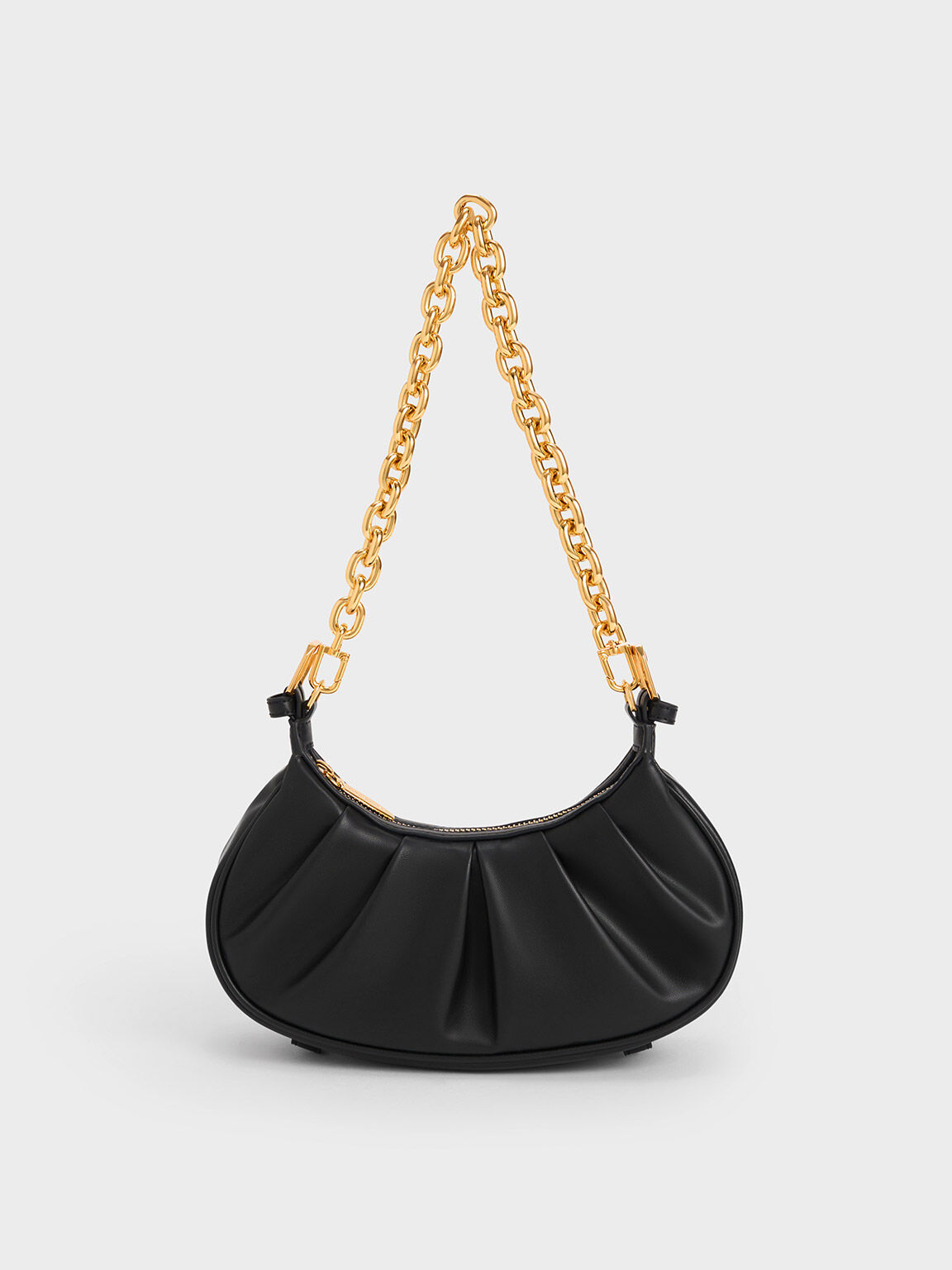 Duo Ruched Shoulder Bag, Black, hi-res