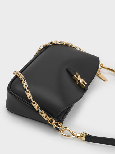Adalyn Metallic-Buckle Chain-Handle Shoulder Bag, Black, hi-res