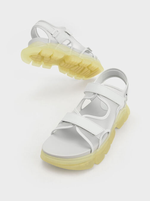 Coloured Translucent-Sole Chunky Sport Sandals, Yellow, hi-res