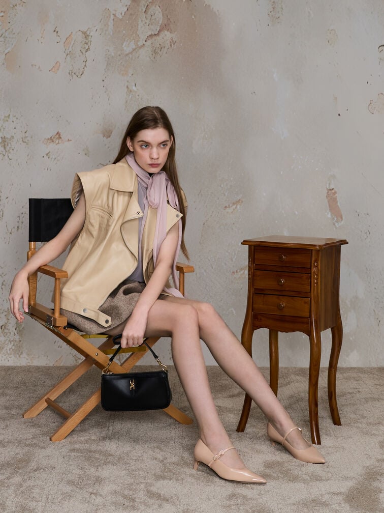 Adalyn Metallic-Buckle Chain-Handle Shoulder Bag, Black, hi-res