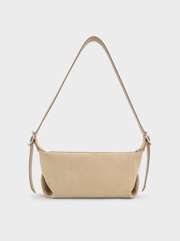 Larsen Recycled Suede Buckle-Strap Slouchy Shoulder Bag, Nutmeg Beige, hi-res