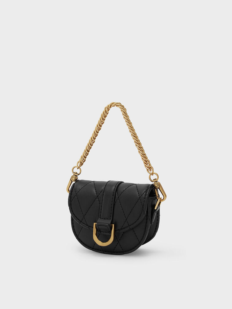 Micro Gabine Quilted Saddle Bag​, Black Textured, hi-res