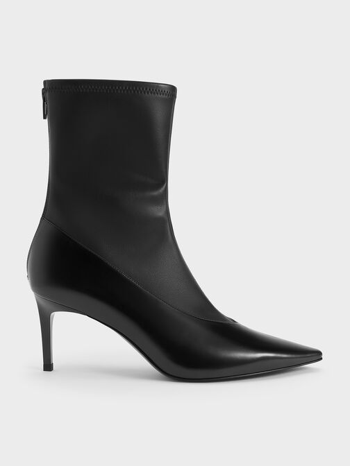 Pointed-Toe Back-Zip Stiletto-Heel Ankle Boots, Black Boxed, hi-res