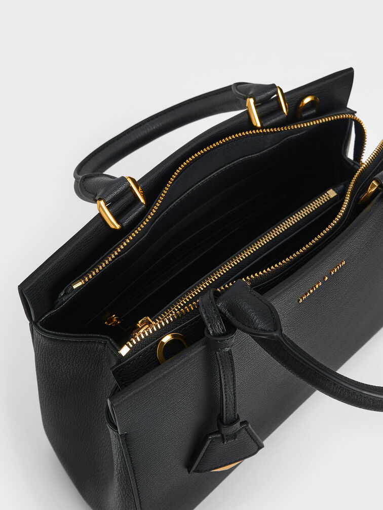 حقيبة كلاسيكية بتصميم هندسي, أسود, hi-res
