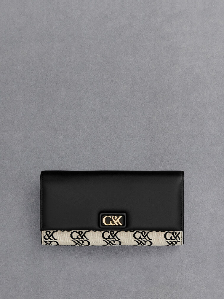Leather & Canvas Chain-Strap Wallet, Multi, hi-res