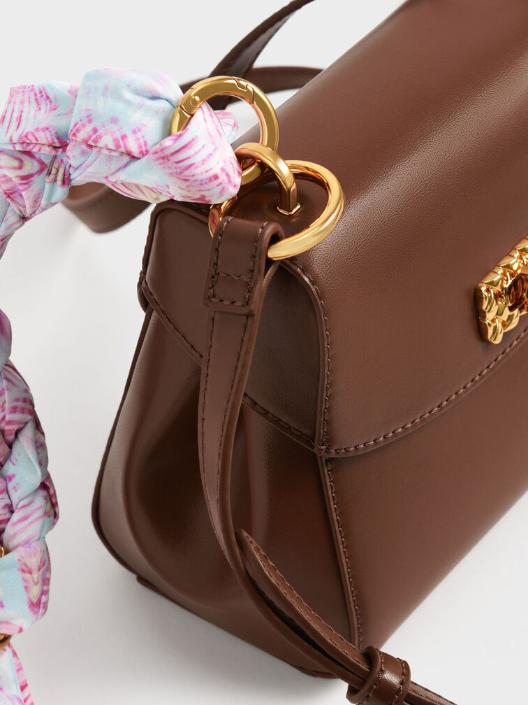 Ulani Scarf-Wrapped Top Handle Bag, Chocolate, hi-res