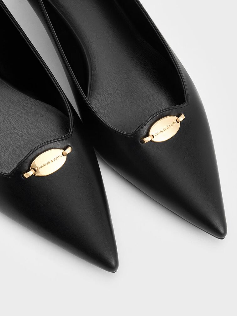 Metallic-Accent Pointed-Toe Blade-Heel Pumps, Black, hi-res