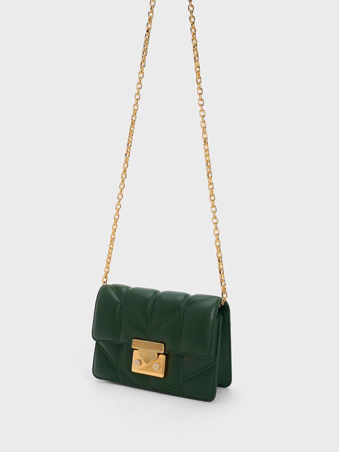 Eudora Chevron Boxy Bag, Dark Green, hi-res