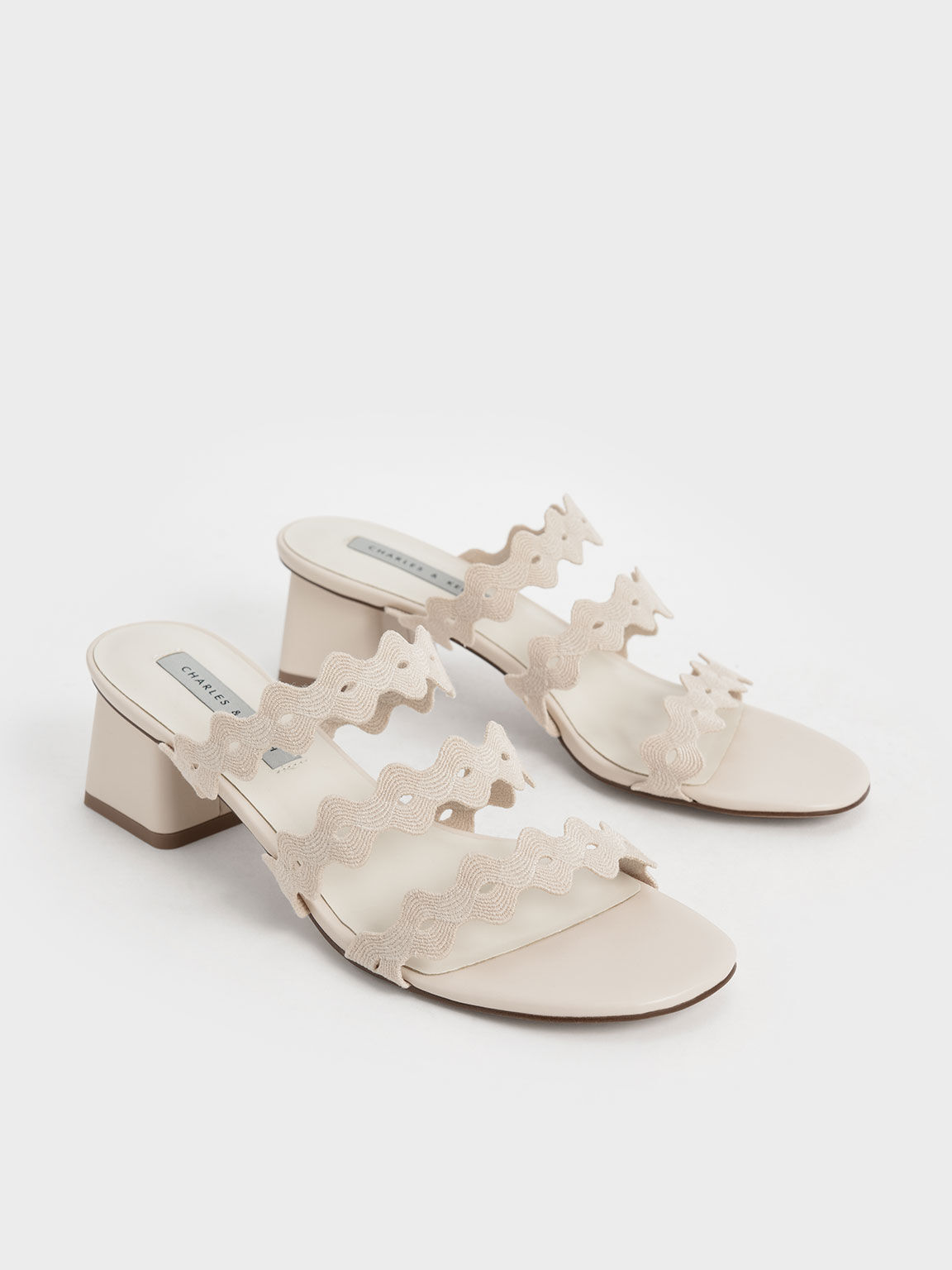 Grosgrain Scallop Mules, Chalk, hi-res