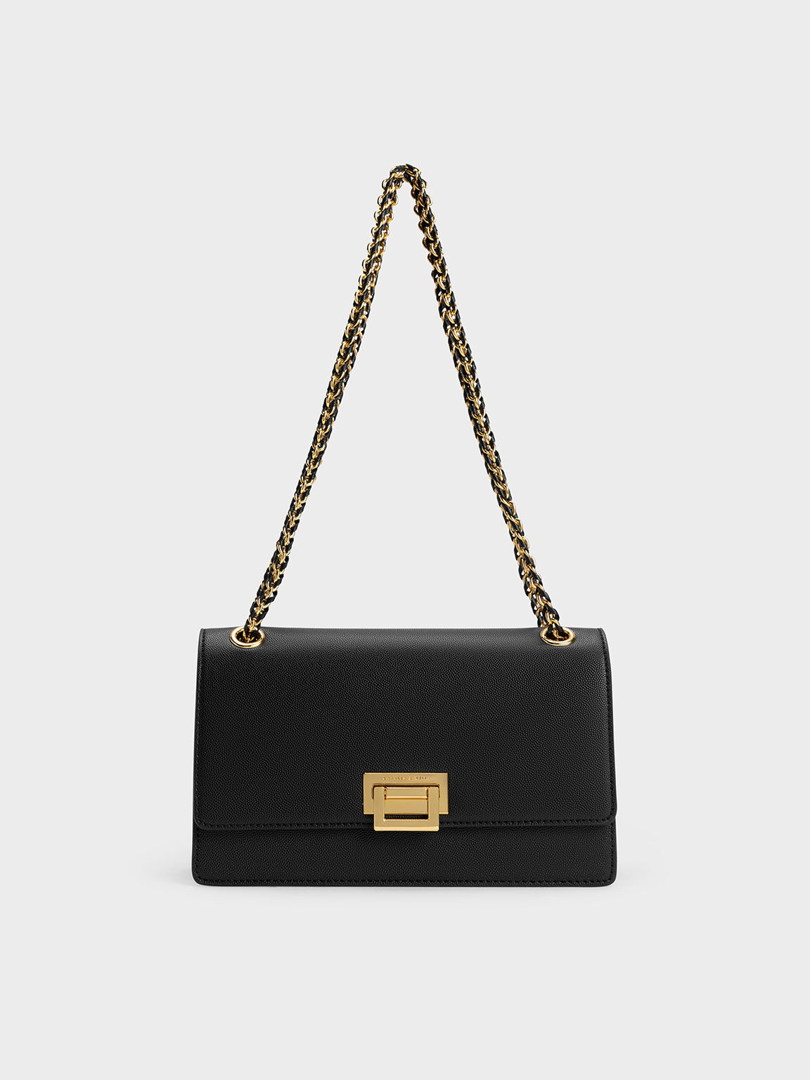 メタリックアクセント ダブルハンドルバッグ 【再入荷】（Black