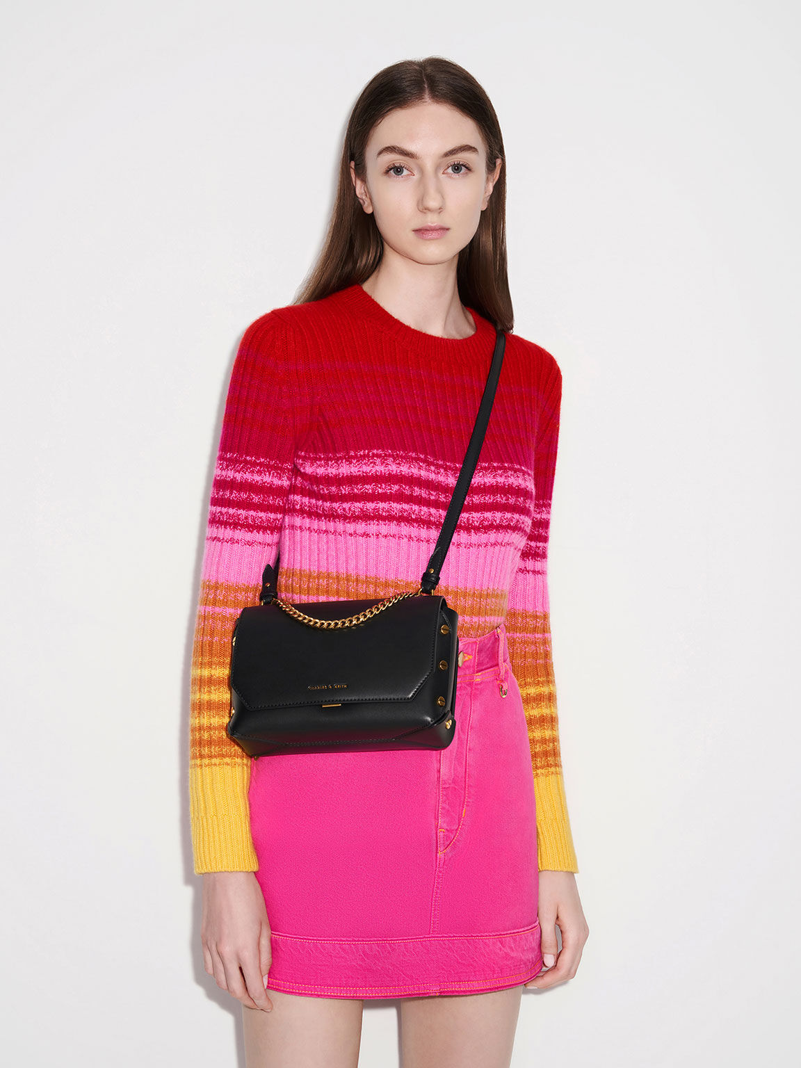Screw Motif Front Flap Bag, Black, hi-res