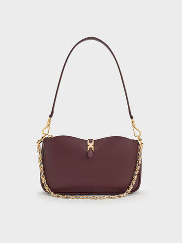 Adalyn Metallic-Buckle Chain-Handle Shoulder Bag, Wineberry Red, hi-res
