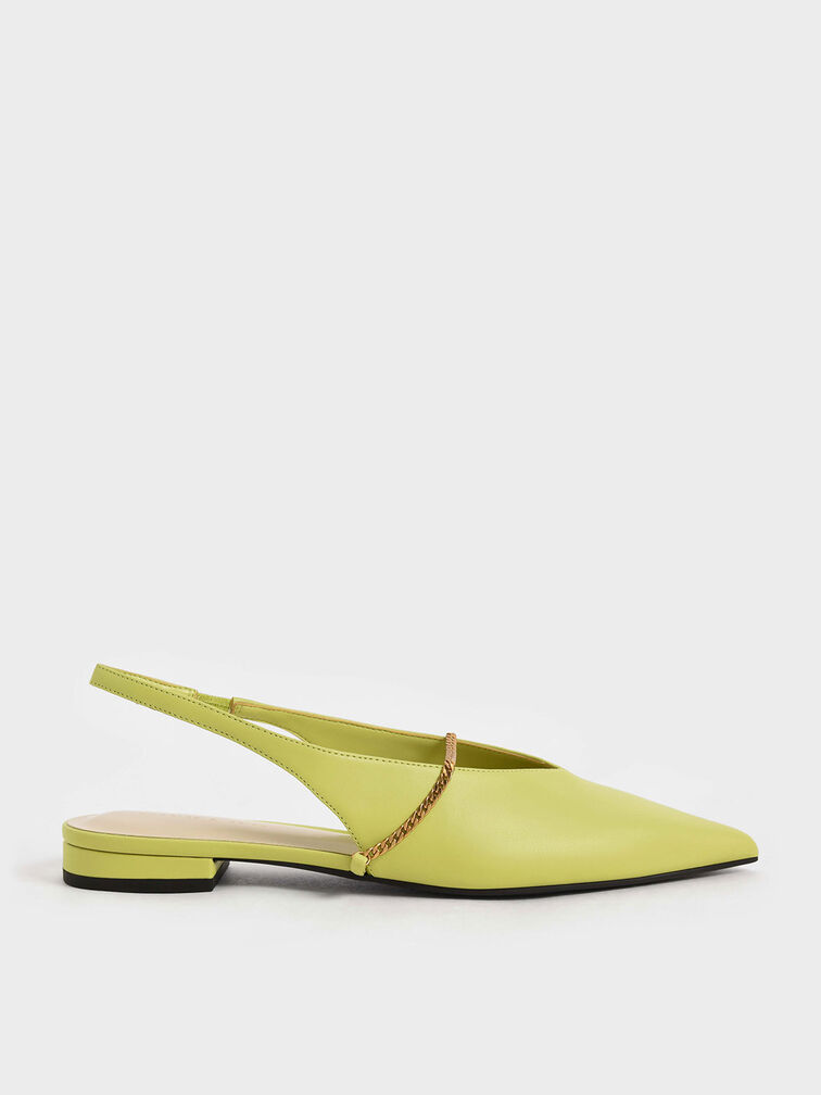 Chain-Link Slingback Ballerina Flats, Lime, hi-res