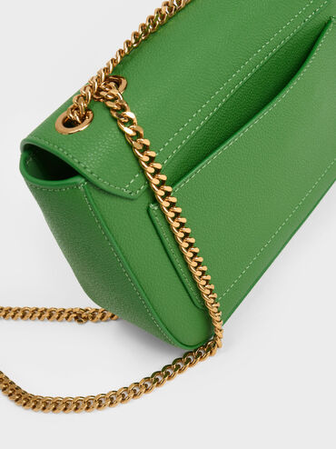 Push-Lock Chain Handle Bag, Green, hi-res