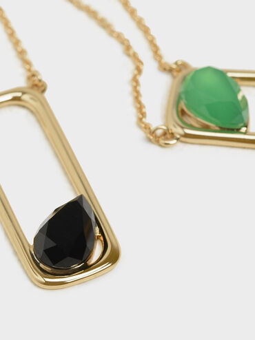 Green Agate Layered Necklace, Gold, hi-res