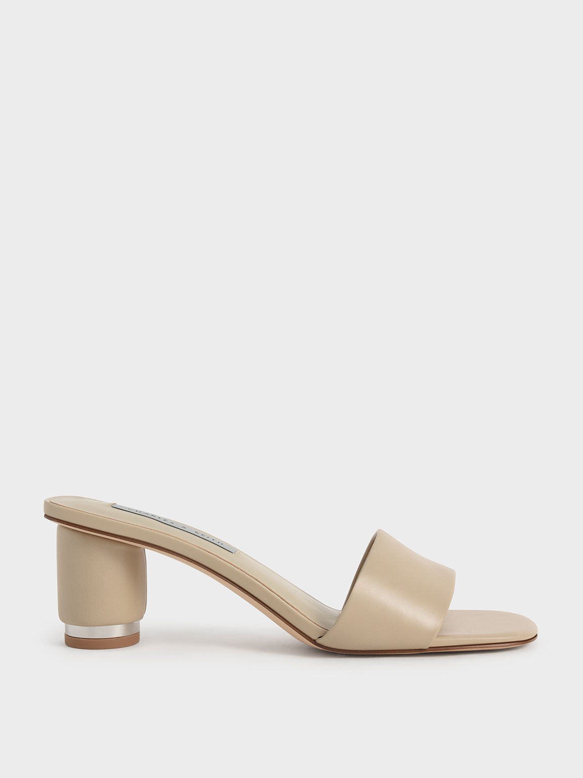 Cylindrical Heel Mules, Beige, hi-res