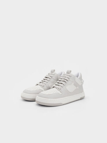 Two-Tone High-Top Platform Sneakers, Light Grey, hi-res