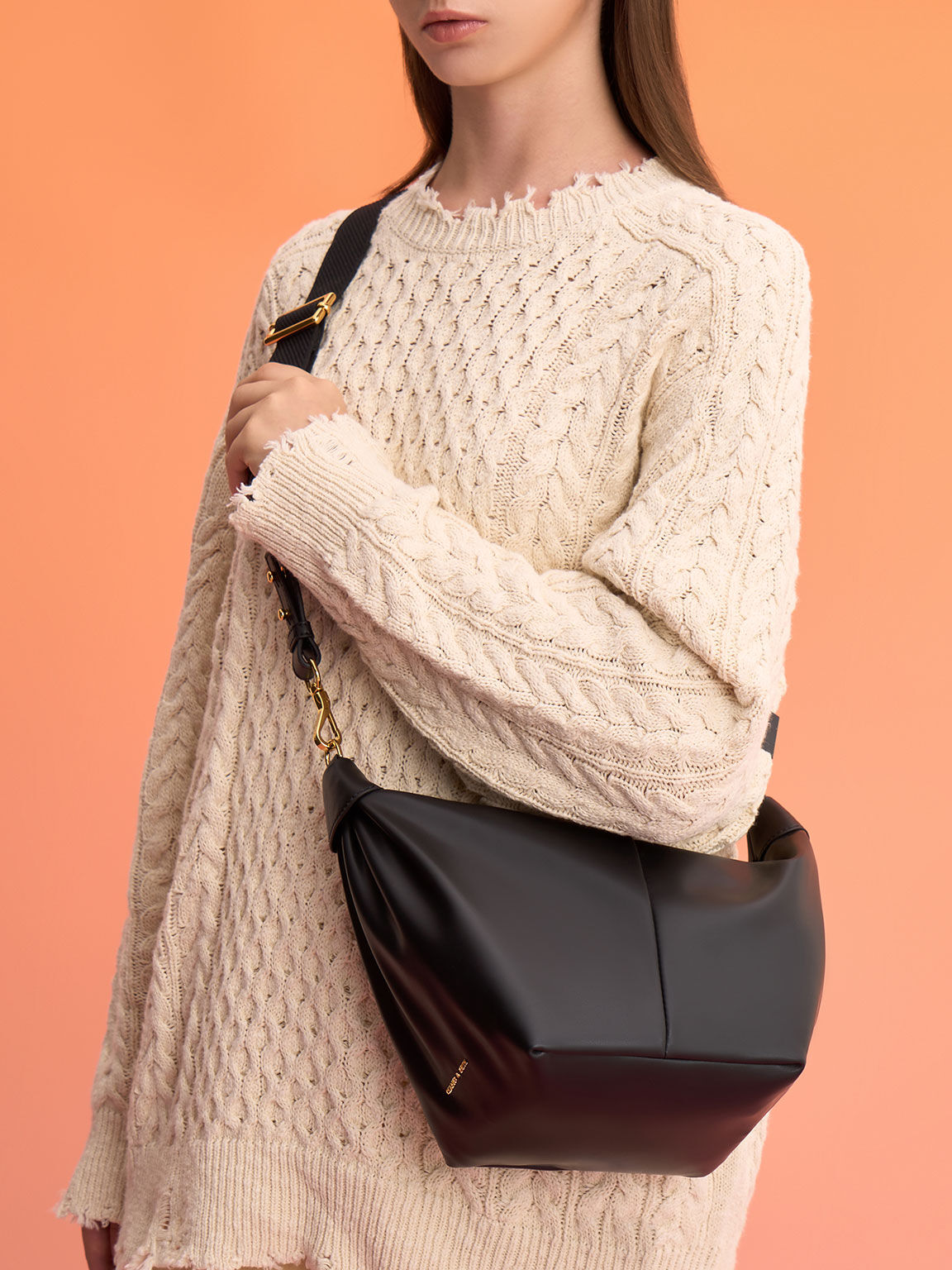 Daki Chain Handle Hobo Bag, Black, hi-res