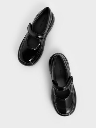 حذاء روني بتصميم ماري جين مع جلد لامع, أسود, hi-res