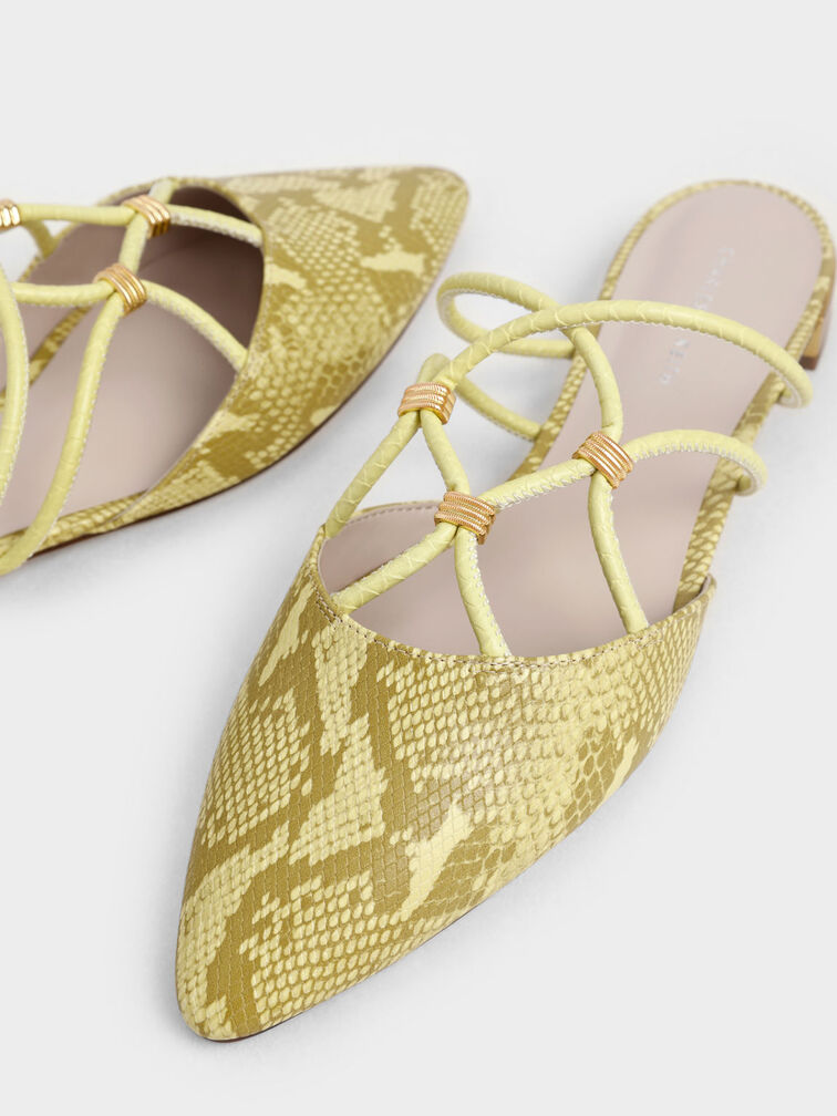 حذاء ميول بدون كعب مع طبعة جلد ثعبان, Animal Print Yellow, hi-res