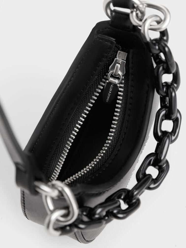 حقيبة صغيرة بمقبض سلسلة سميكة, أسود, hi-res