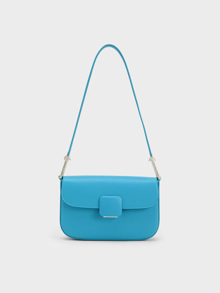 Koa Square Push-Lock Shoulder Bag, Blue, hi-res