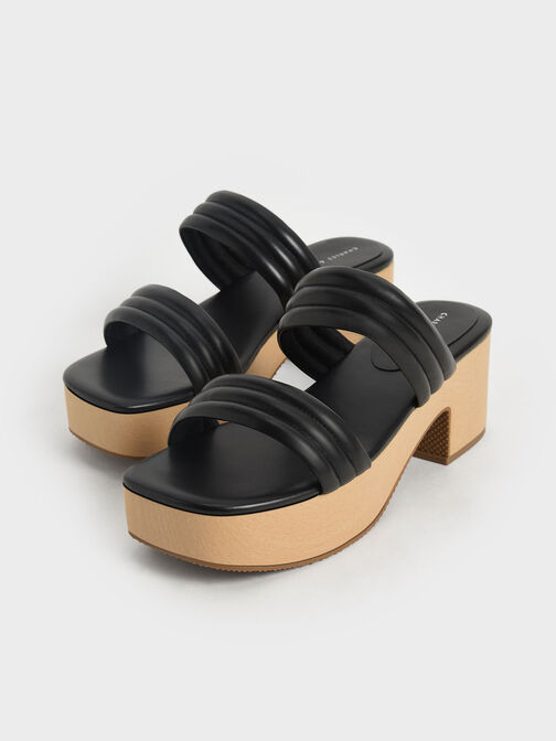 Tubular Platform Sandals, Black, hi-res