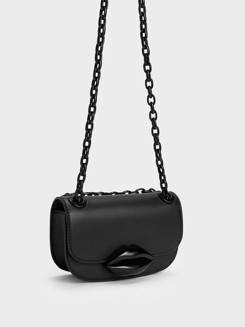 حقيبة صغيرة على شكل شفاه, أسود, hi-res
