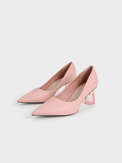 Metallic Accent Clear Heel Pumps, Blush, hi-res