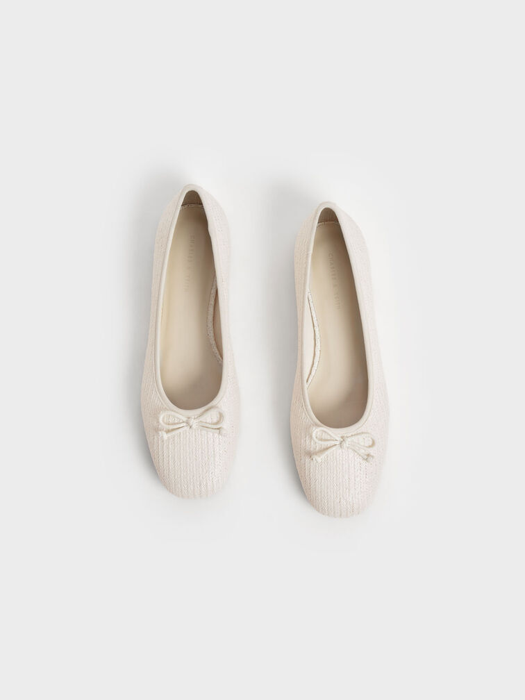 حذاء باليرينا مزين بعقدة فيونكة, أبيض, hi-res