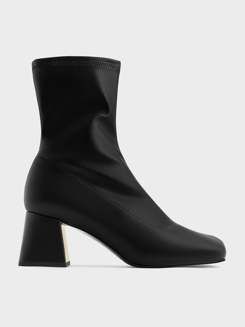 Metallic Trapeze Heel Ankle Boots, Black, hi-res