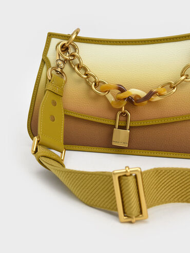 Marlowe Lock-Motif Chain Handle Bag, Mustard, hi-res