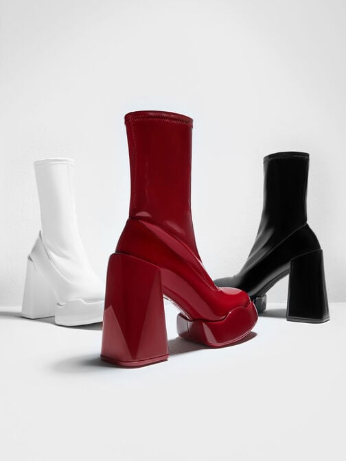 Lula Patent Block Heel Boots, Light Grey, hi-res