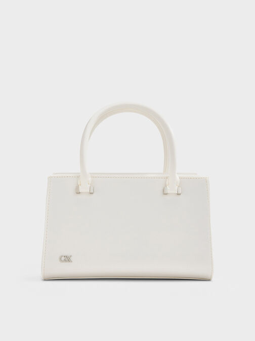 Satin Boxy Tote Bag, White, hi-res