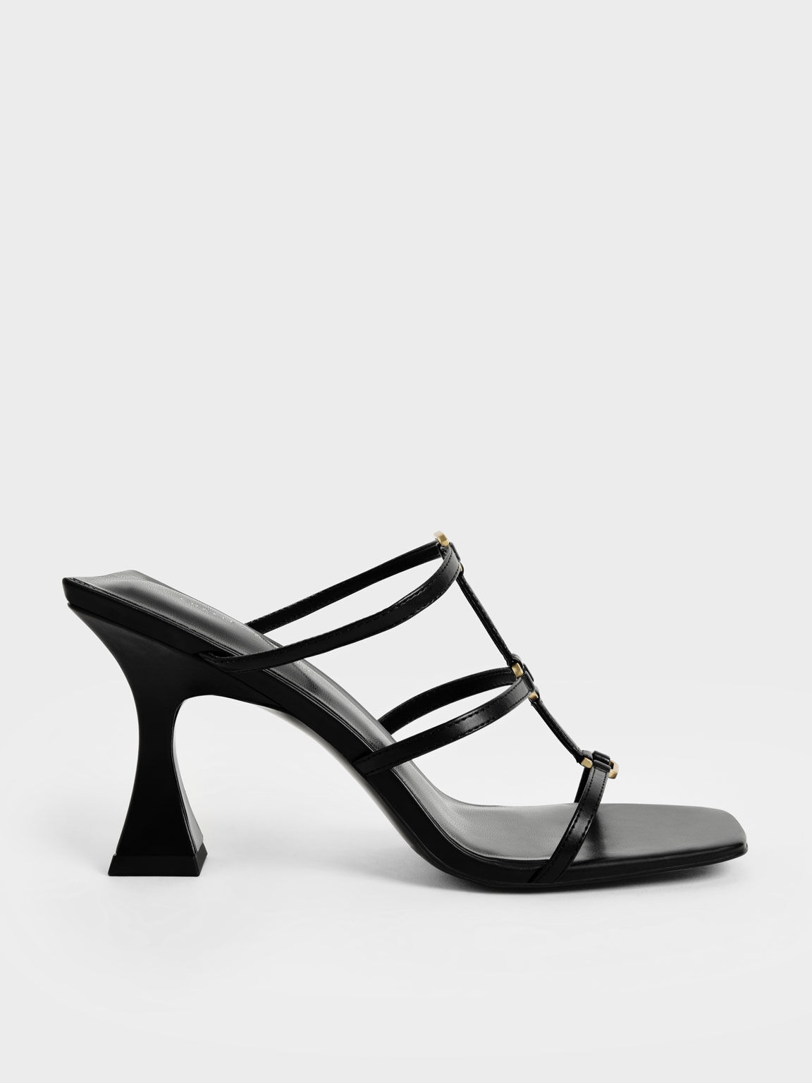 Strappy Sculptural Heel Mules, Black, hi-res