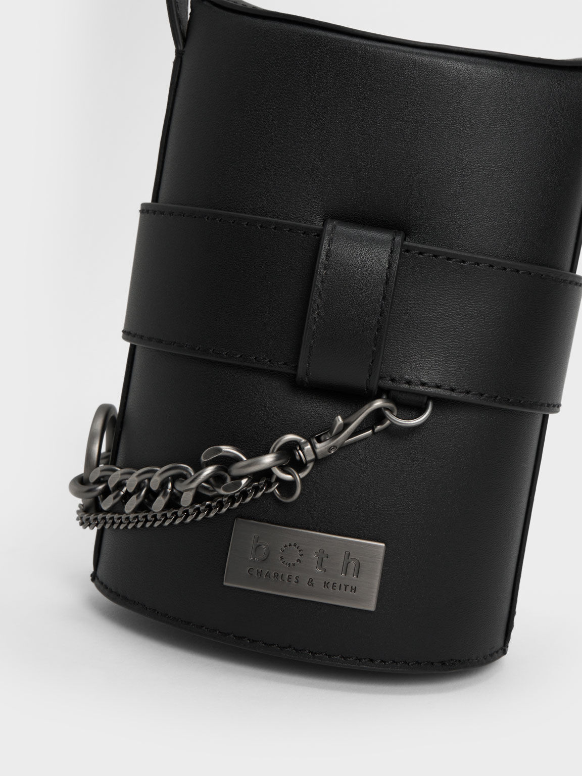Jules Leather Belted Bucket Bag, Black, hi-res