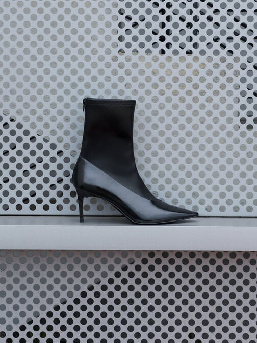 Pointed-Toe Back-Zip Stiletto-Heel Ankle Boots, Black Boxed, hi-res